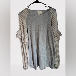 BOGO NWOT Betsey's Boutique Gray Striped Long Sleeved Top w Ruffle Details - S